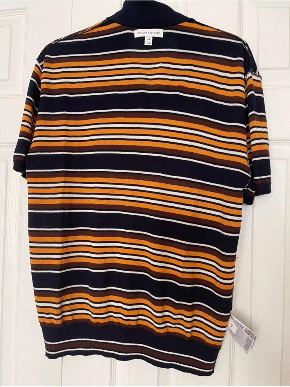 NEW BANANA REPUBLIC 100% COTTON SWEATER POLO NAVY BLUE STRIPES Retro Vibes